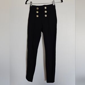 Calzedonia Skinny Shaping Pintuck Black High Waisted Legging Pants Gold Buttons